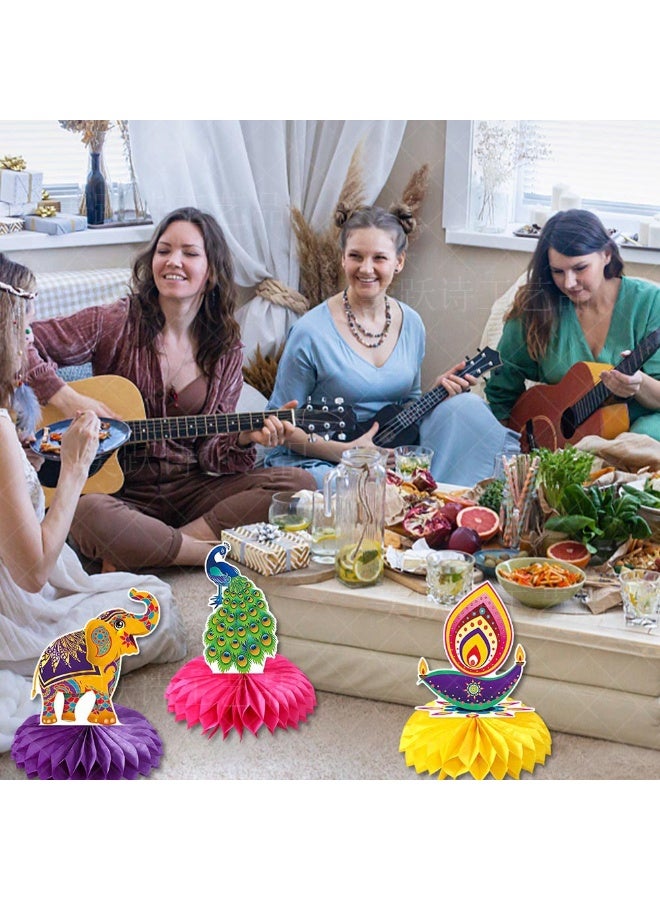 Happy Diwali Honeycomb Centerpieces-9pcs/Set 3D Table Decorations for Diwali Parties, Home Puja & Birthday Celebrations - Image 5
