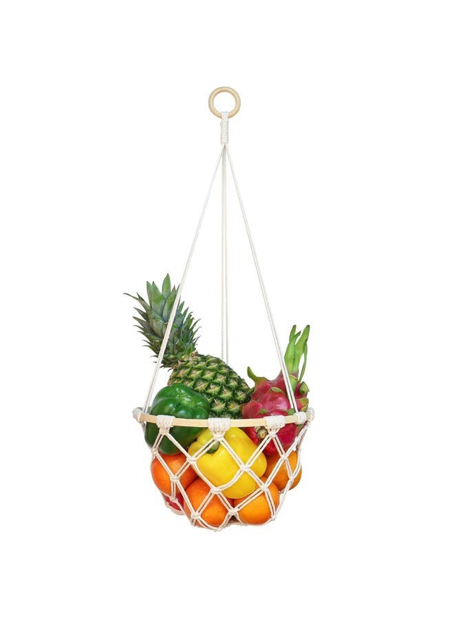 ANROYE Single Tier Macrame Hanging Fruit Basket, Boho Vegetable Holder for Kichen Food Storage with Hook, Bohemian Cotton Rope Produce Organizer, Plant Hanger Deocr for Home Bathroom Bedroom Living Room - Image 1