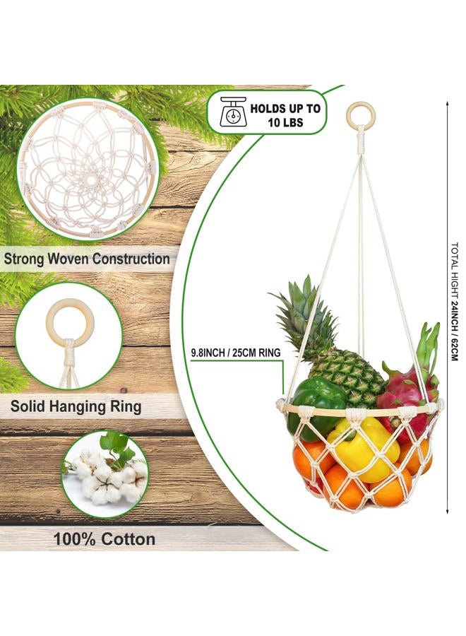 ANROYE Single Tier Macrame Hanging Fruit Basket, Boho Vegetable Holder for Kichen Food Storage with Hook, Bohemian Cotton Rope Produce Organizer, Plant Hanger Deocr for Home Bathroom Bedroom Living Room - Image 2