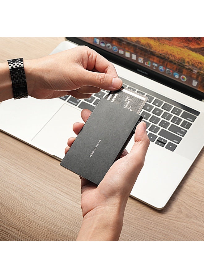 Mark Ryden MR23 Black Metal Card Holder, Slim Aluminum Alloy Pop-Up Wallet, RFID Blocking, Lightweight 0.05 kg, Anti-Drop Design, Quick Card Access, Holds Up to 6 Cards – Black or Silver - Image 2