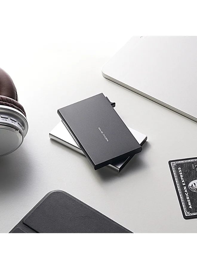 MARK RYDEN  Mark Ryden MR23 Black Metal Card Holder, Slim Aluminum Alloy Pop-Up Wallet, RFID Blocking, Lightweight 0.05 kg, Anti-Drop Design, Quick Card Access, Holds Up to 6 Cards – Black or Silver  | Best Price UAE