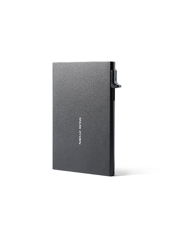 Mark Ryden MR23 Black Metal Card Holder, Slim Aluminum Alloy Pop-Up Wallet, RFID Blocking, Lightweight 0.05 kg, Anti-Drop Design, Quick Card Access, Holds Up to 6 Cards – Black or Silver - Image 1