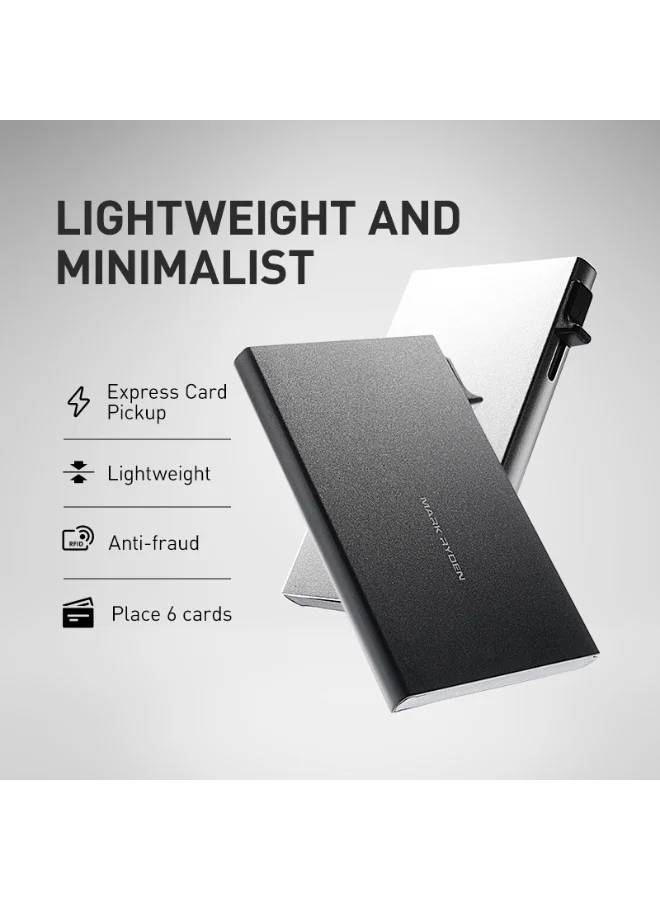 MARK RYDEN  Mark Ryden MR23 Black Metal Card Holder, Slim Aluminum Alloy Pop-Up Wallet, RFID Blocking, Lightweight 0.05 kg, Anti-Drop Design, Quick Card Access, Holds Up to 6 Cards – Black or Silver  | Best Price UAE