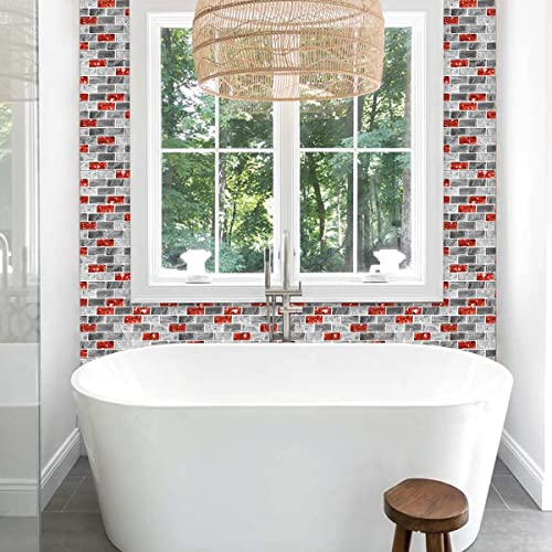 WalDecoo Marble Peel and Stick Backsplash for Kitchen, 10-Sheet Stick on Backsplash for Bathroom, Large Self-Adhesive Kitchen Backsplash, Red Marble Look Decorative Tiles（12"×12"） - Image 4
