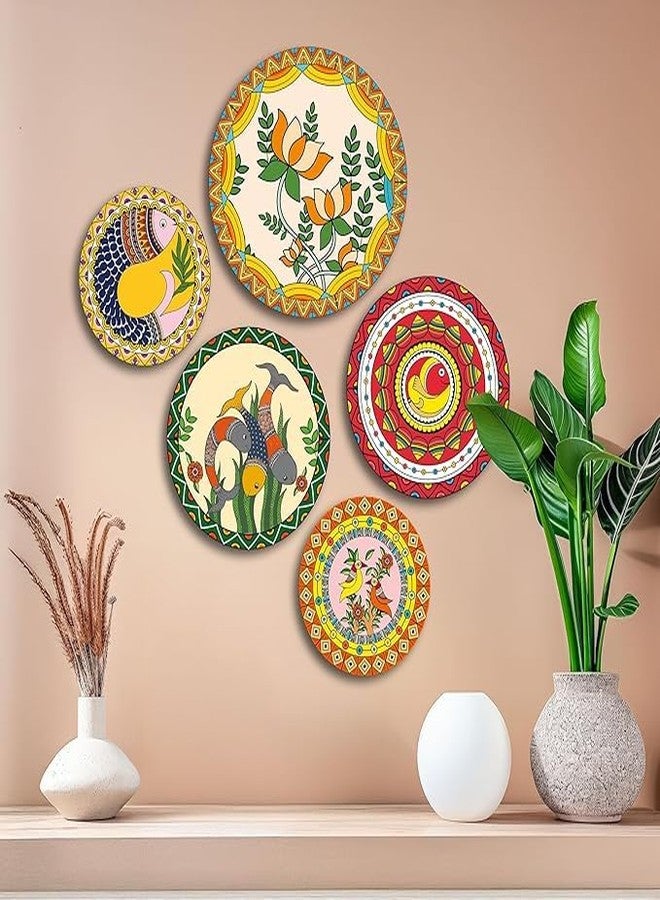 The Castle Decor Madhubani Wall Plates Set of 5- Traditional Indian Folk Art Decorative Plates for Living Room, Bedroom,Office,Home Decoration & Gift for All (Design-4) - Image 3