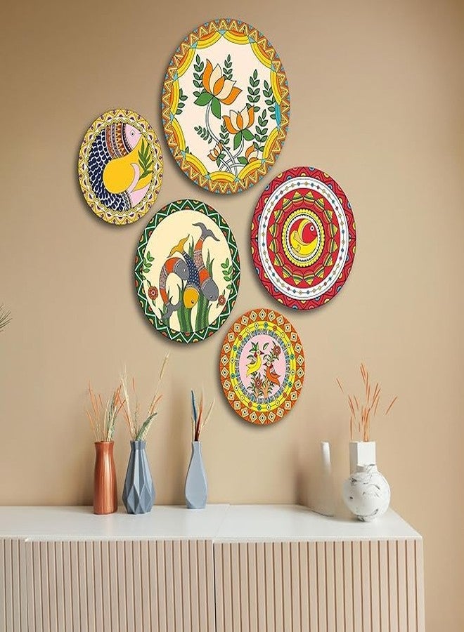 The Castle Decor Madhubani Wall Plates Set of 5- Traditional Indian Folk Art Decorative Plates for Living Room, Bedroom,Office,Home Decoration & Gift for All (Design-4) - Image 2