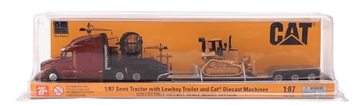 Diecast Masters ديكاست ماسترز 1/87 بيتر بيلت 579 ألترا لوف تانديم تراكتور مع مقطورة لو بوي وجرار كاتربيلر D5M 84419 - Image 1