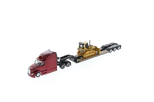Diecast Masters ديكاست ماسترز 1/87 بيتر بيلت 579 ألترا لوف تانديم تراكتور مع مقطورة لو بوي وجرار كاتربيلر D5M 84419 - Image 2