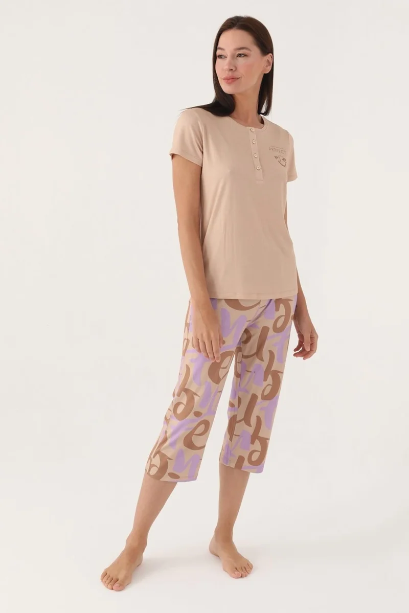 ارنيتا Button-down Collar Short Sleeve Capri Set, Plus Size Capri, 100% Cotton