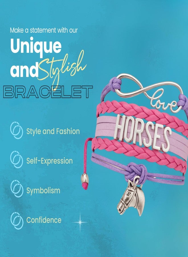 Sportybella Horse Charm Bracelet, Adjustable Equestrian Infinity Bracelet with Stainless Steel Pendant, Pink and Purple Rope Design, Gift for Horse Lovers, Riders, Pony Fans - Image 4