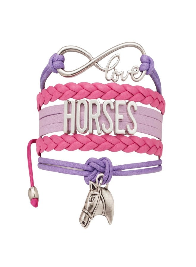 Sportybella Horse Charm Bracelet, Adjustable Equestrian Infinity Bracelet with Stainless Steel Pendant, Pink and Purple Rope Design, Gift for Horse Lovers, Riders, Pony Fans - Image 1