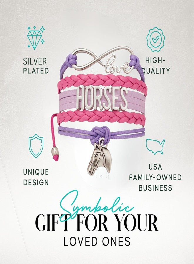Sportybella Horse Charm Bracelet, Adjustable Equestrian Infinity Bracelet with Stainless Steel Pendant, Pink and Purple Rope Design, Gift for Horse Lovers, Riders, Pony Fans - Image 2