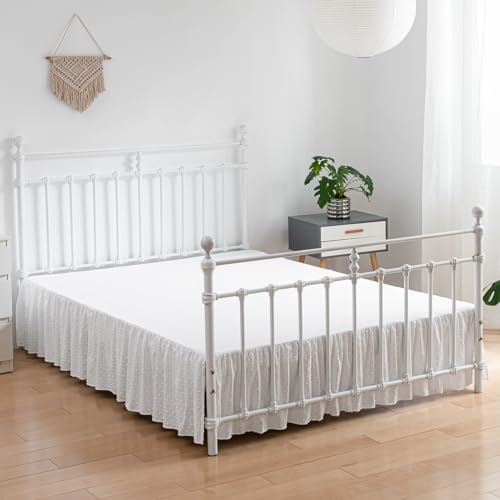 TSUTOMI Tufted Dot Bed Skirt Queen Size,Ruffled Bed Skirt with Split Corners, Queen Bed Skirt 18 Inch Drop, Boho Queen Size Bed Skirt White for Ruffled Bed Skirt with Split Corners, Bed Skirt Queen Size - Image 4