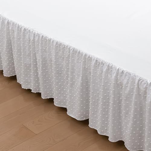 TSUTOMI Tufted Dot Bed Skirt Queen Size,Ruffled Bed Skirt with Split Corners, Queen Bed Skirt 18 Inch Drop, Boho Queen Size Bed Skirt White for Ruffled Bed Skirt with Split Corners, Bed Skirt Queen Size - Image 5
