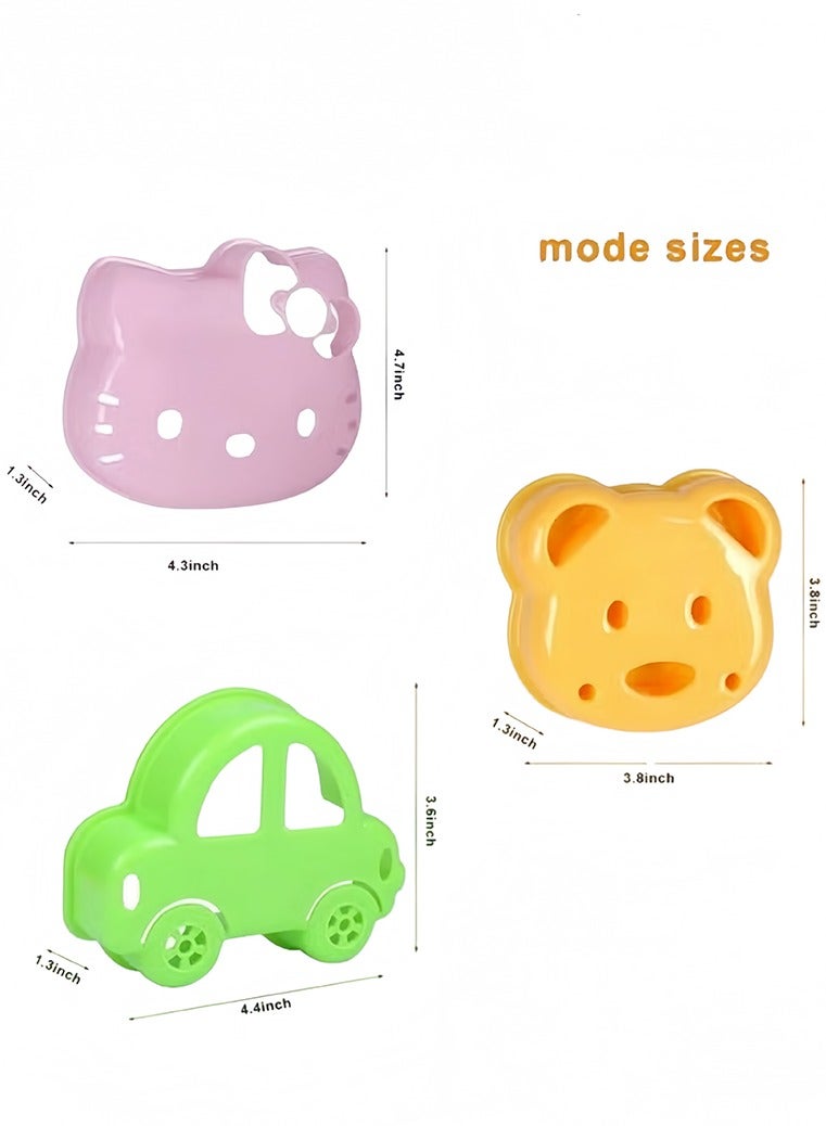 3 قطع من قوالب قطع وختم الساندويتشات على شكل دب كرتوني وسيارة وقطة وقطة، قالب ساندويتش خبز محمص بينتو، قالب ساندويتش غير قابل للتفتيت، قطع وختم، صندوق غداء وصندوق بينتو آمن غذائيًا - Image 2