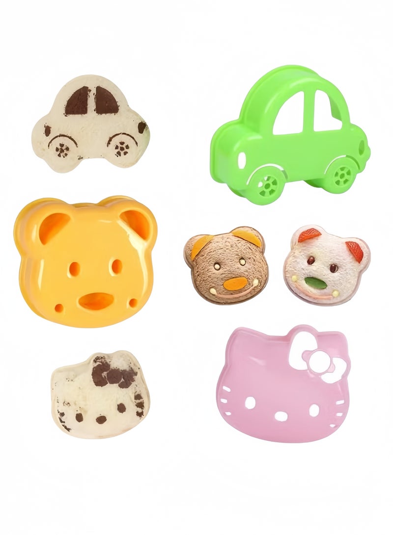 3 قطع من قوالب قطع وختم الساندويتشات على شكل دب كرتوني وسيارة وقطة وقطة، قالب ساندويتش خبز محمص بينتو، قالب ساندويتش غير قابل للتفتيت، قطع وختم، صندوق غداء وصندوق بينتو آمن غذائيًا - Image 1