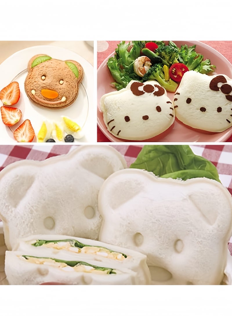 3 قطع من قوالب قطع وختم الساندويتشات على شكل دب كرتوني وسيارة وقطة وقطة، قالب ساندويتش خبز محمص بينتو، قالب ساندويتش غير قابل للتفتيت، قطع وختم، صندوق غداء وصندوق بينتو آمن غذائيًا - Image 3