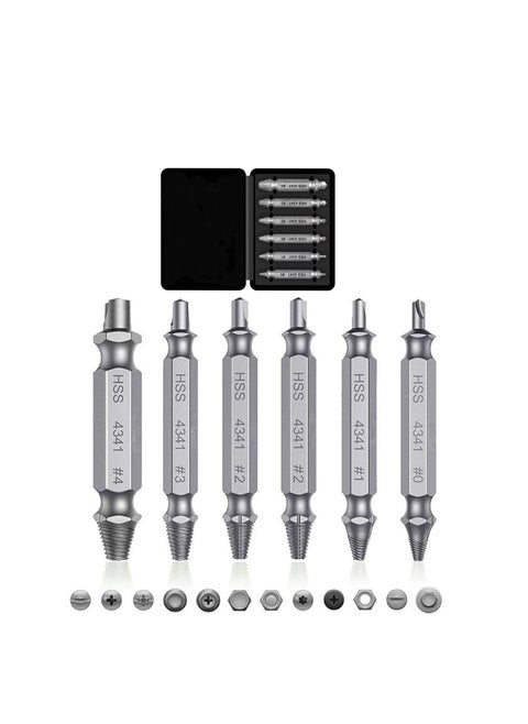 Damaged&Stripped Screw Extractor Remover Tool and Drill Bit Set. Broken Bolt Extractor and Screw Remover Set of 6 Pcs