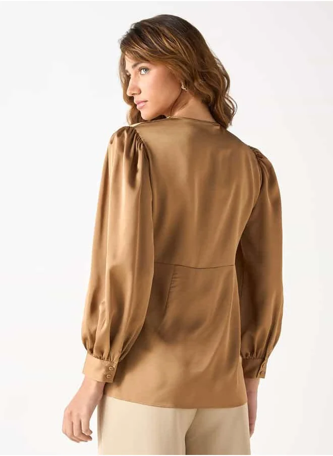 Iconic Iconic V-neck Wrap Top with Long Sleeves