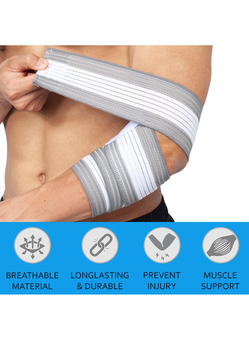 Sweet seven Elbow Support Brace Compression Bandage - Fitness, Weightlifting, Sports Injury Relief - White/Grey - Image 5
