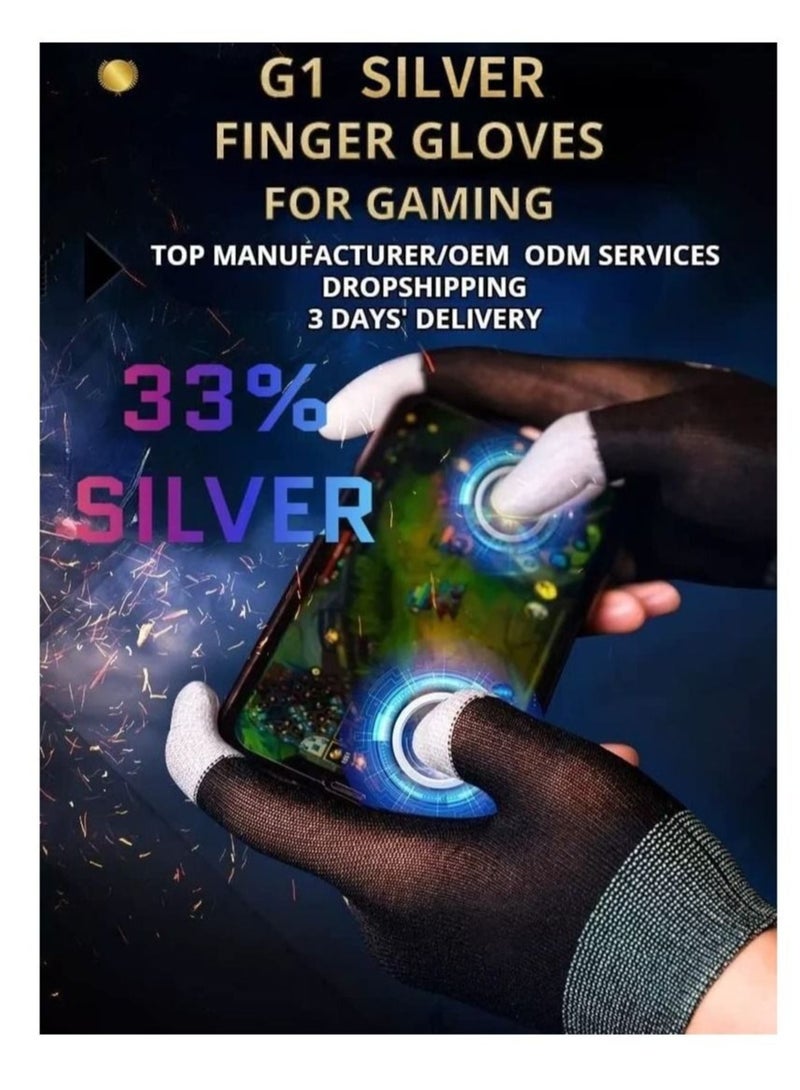Captaintech Finger Cover Breathable Game Controller Finger Sleeve, The latest silver fiber G1 material For Pubg Sweat Proof Touch Screen Gaming Thumb Gloves For All Mobile（One pair） - Image 2
