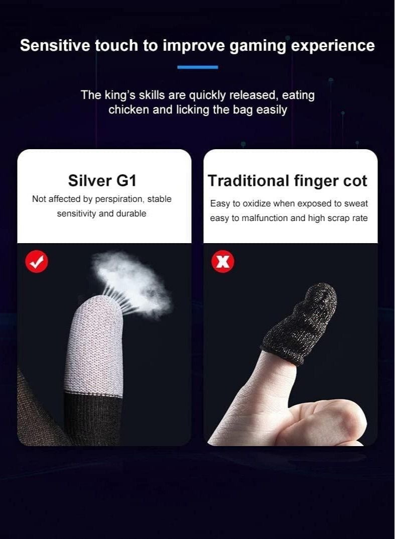 Captaintech Finger Cover Breathable Game Controller Finger Sleeve, The latest silver fiber G1 material For Pubg Sweat Proof Touch Screen Gaming Thumb Gloves For All Mobile（One pair） - Image 3