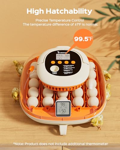 Chickcozy 25 Egg Incubator Automatic Egg Turner with Thermometer Seat and Humidity Control Egg Candler 360 View with Clear Window Incubators for Hatching Chicks Sunlit Orange - Image 3