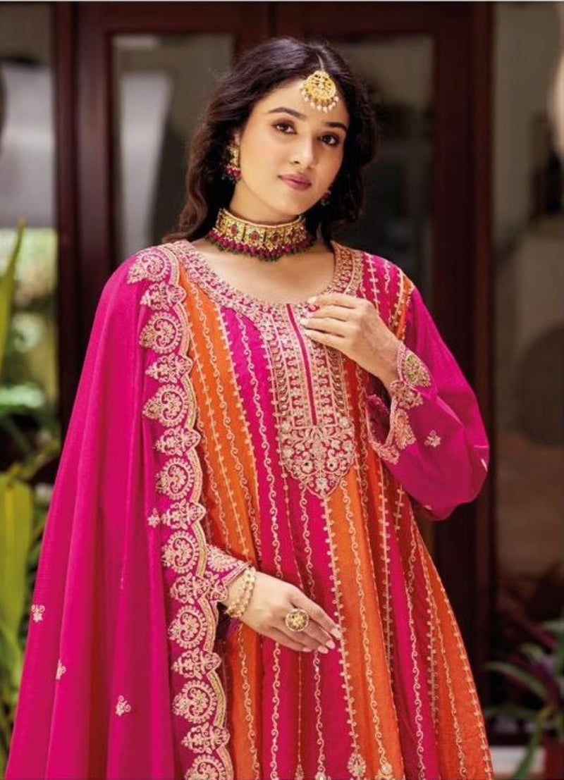 ANAITA Pink Chinon Free Size Stitched Suit with Embroidery Work - Image 2