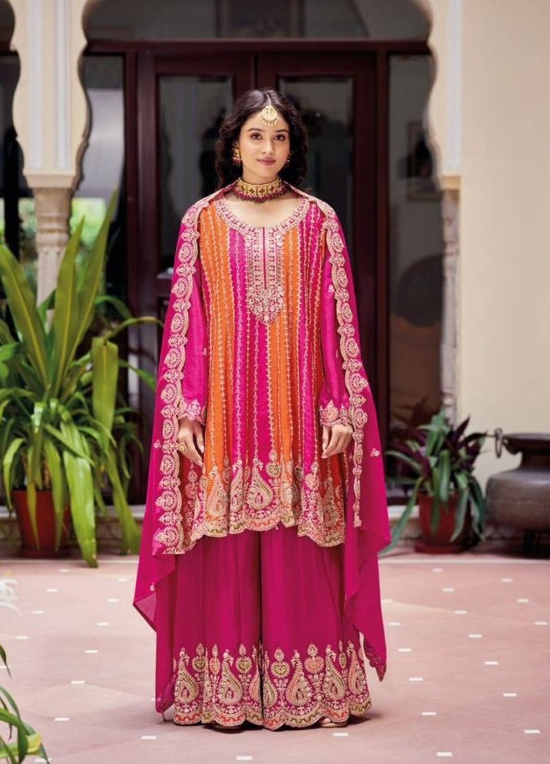 ANAITA Pink Chinon Free Size Stitched Suit with Embroidery Work - Image 1