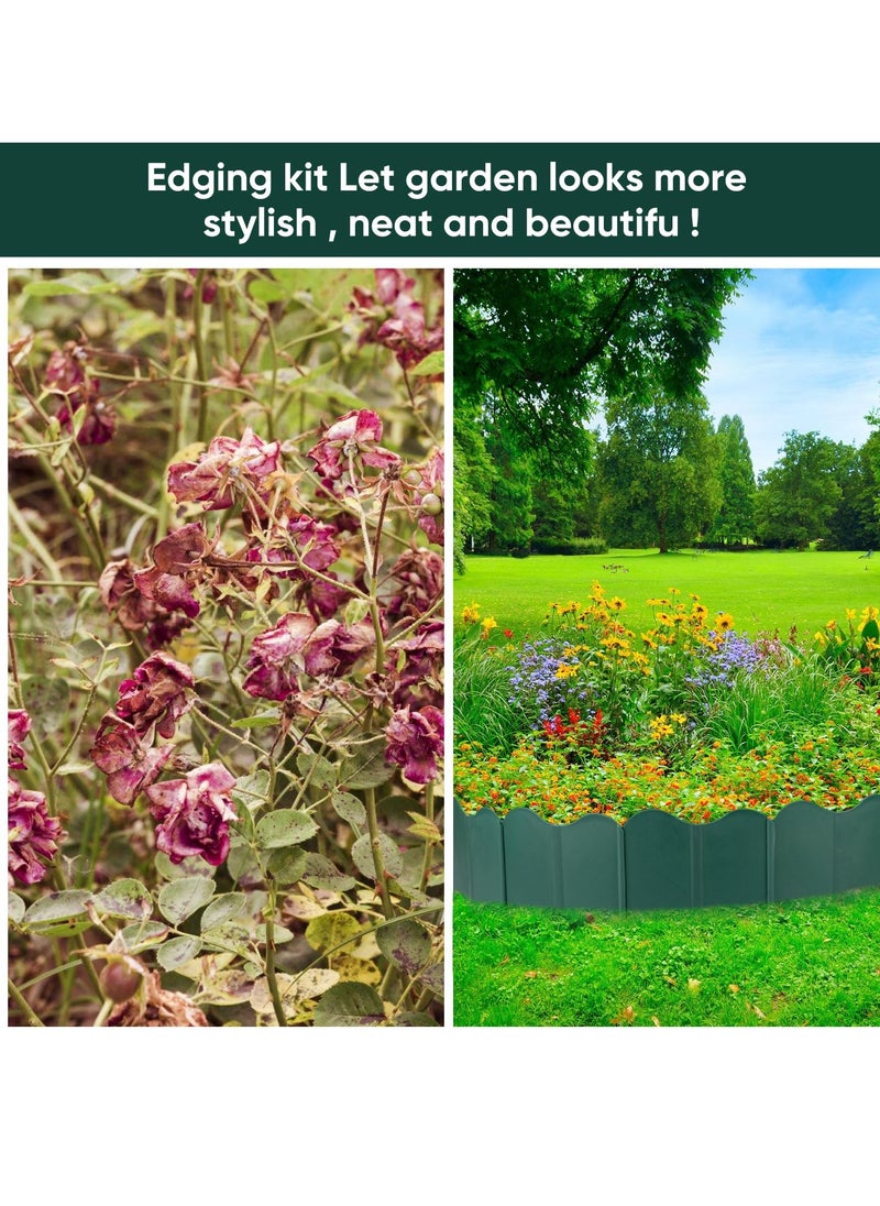SYOSI 20Pcs Garden Edging Border Kit 10FT Fence Edgings Landscape Border No Dig Landscape Edging Decorative Interlocking for DIY  for Landscaping Lawn Flower Beds Grass Yard Walkway Green  - Image 5