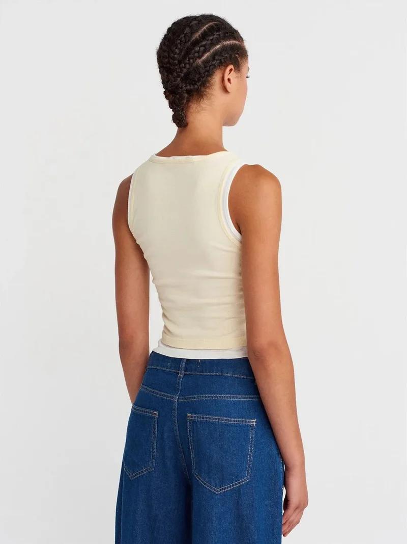 ديلفين Dilvin Cotton Ribbed Sleeveless Button Blouse