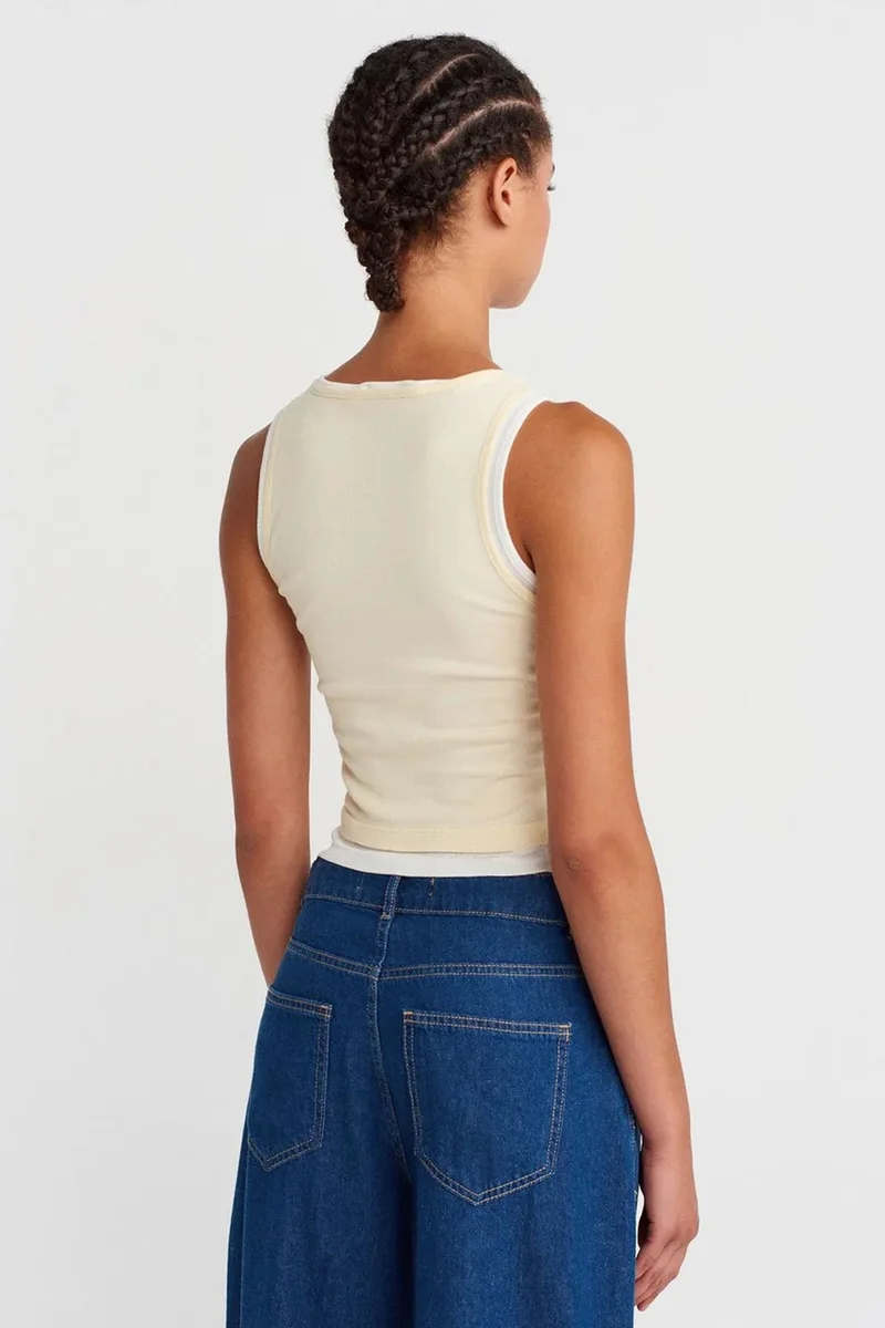 Dilvin Cream Natural DILVIN Cotton Ribbed Sleeveless Button Blouse for Women | Best Price UAE