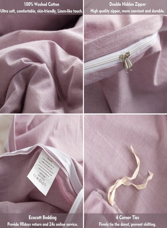 ECOCOTT Light Purple Duvet Cover King Size - 100% Washed Cotton Durable Soft Comfy Duvet Cover Set, 3 Pieces Duvet Cover with Zipper Closure (Light Purple, 104''x90'') - Image 5