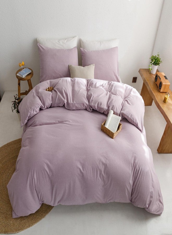 ECOCOTT Light Purple Duvet Cover King Size - 100% Washed Cotton Durable Soft Comfy Duvet Cover Set, 3 Pieces Duvet Cover with Zipper Closure (Light Purple, 104''x90'') - Image 1