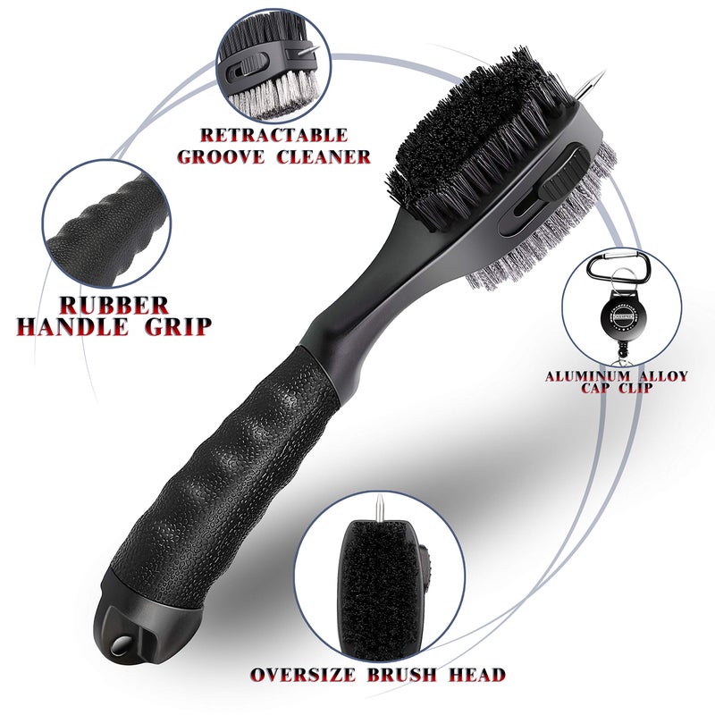 CHAMPKEY PRO Retractable Golf Club Brush - Oversized Brush Head with Soft Rubber Hand Grip & Retractable Groove Cleaner Golf Brush(Black(1 Pcs)) - Image 2
