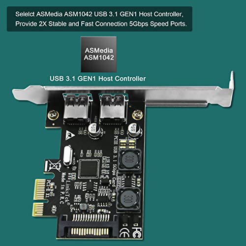 LinksTek 2-Ports PCIE USB 3.0 (USB 3.1 GEN1) 5Gbps Expansion Card for Desktop PCs, 2X 5Gbps USB-A Ports, Built in Smart Power Distribution Technology, No Need Extra Power Supply (PCIE-U302A) - Image 2