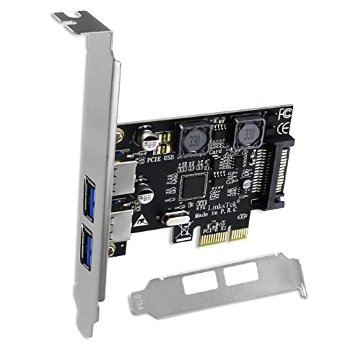 LinksTek 2-Ports PCIE USB 3.0 (USB 3.1 GEN1) 5Gbps Expansion Card for Desktop PCs, 2X 5Gbps USB-A Ports, Built in Smart Power Distribution Technology, No Need Extra Power Supply (PCIE-U302A) - Image 1