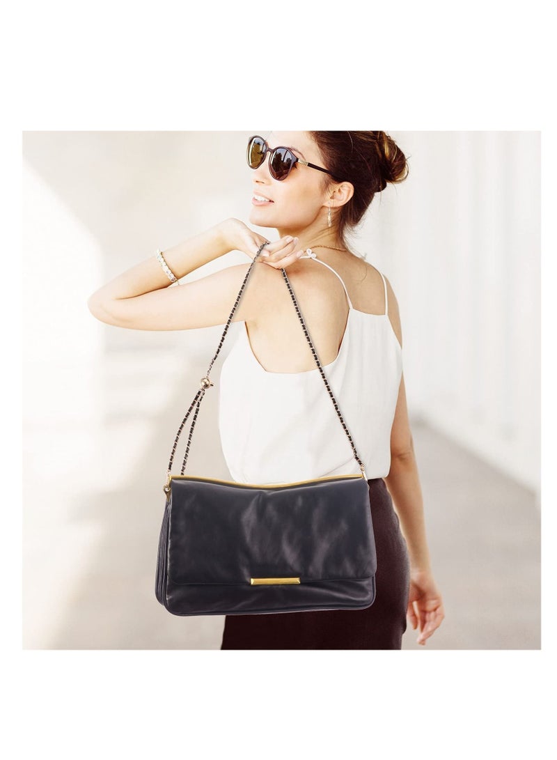 Excefore Metal Leather Chain Iron Bag Flat Chain, Metal Ball Buckle Synthetic Leather Chain Adjustable Purse Chain Metal Crossbody Handbag Chain Replacement with Regulating Bead Clasps  - Image 2