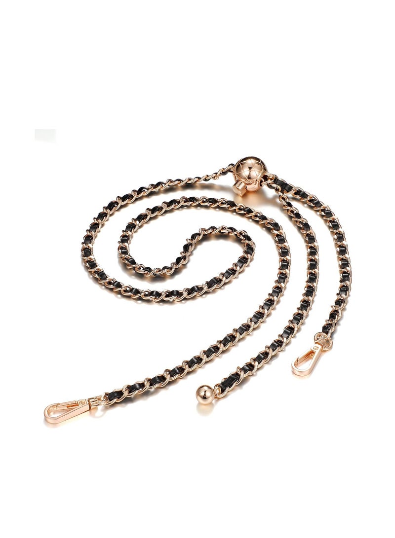 Excefore Metal Leather Chain Iron Bag Flat Chain, Metal Ball Buckle Synthetic Leather Chain Adjustable Purse Chain Metal Crossbody Handbag Chain Replacement with Regulating Bead Clasps  - Image 1