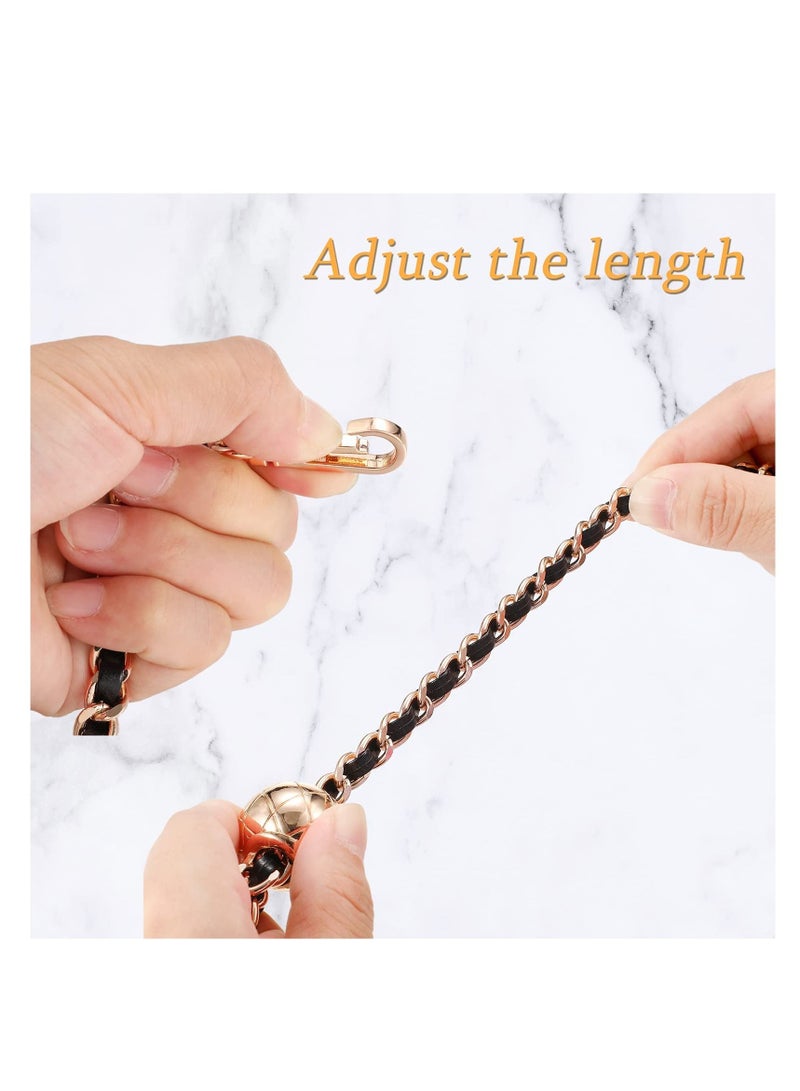 Excefore Metal Leather Chain Iron Bag Flat Chain, Metal Ball Buckle Synthetic Leather Chain Adjustable Purse Chain Metal Crossbody Handbag Chain Replacement with Regulating Bead Clasps  - Image 3