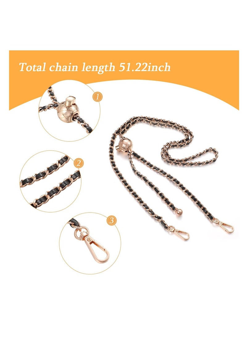 Excefore Metal Leather Chain Iron Bag Flat Chain, Metal Ball Buckle Synthetic Leather Chain Adjustable Purse Chain Metal Crossbody Handbag Chain Replacement with Regulating Bead Clasps  - Image 5