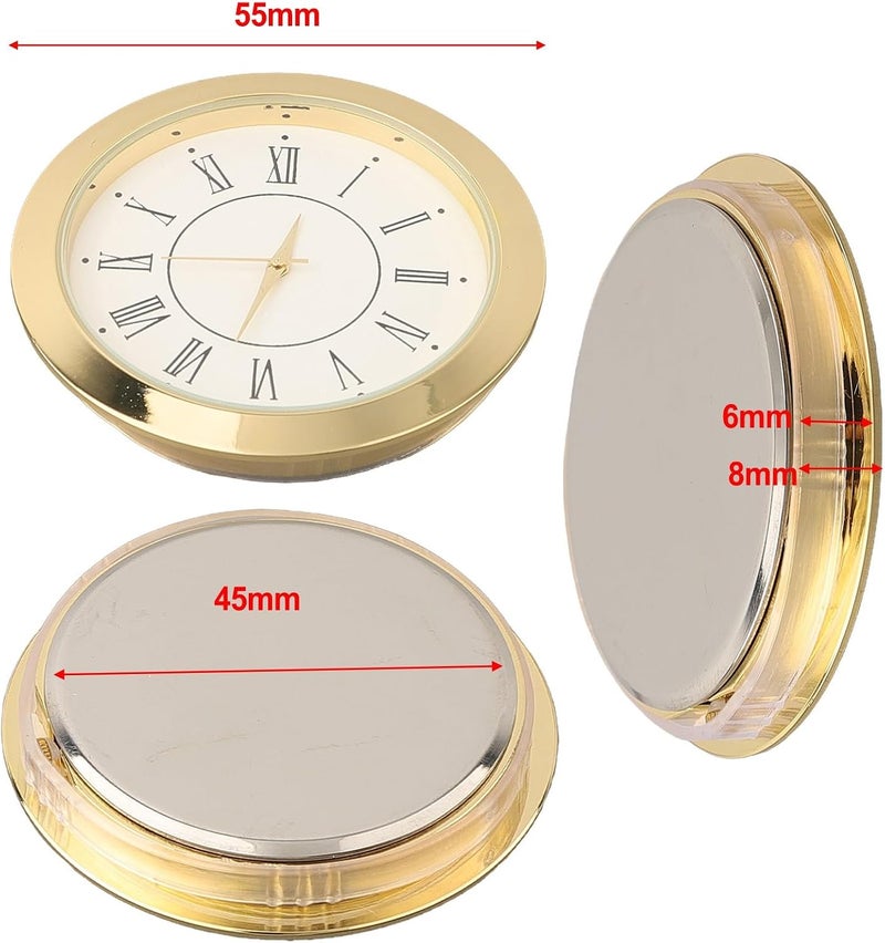 Round Quartz Clock Insert with 1.97'' (50Mm) Stainless Steel Back and Mineral Glass Lens, 1.77'' Mounting Diameter for Small Crafts and Home Décor Projects(Gold Roman) - Image 3