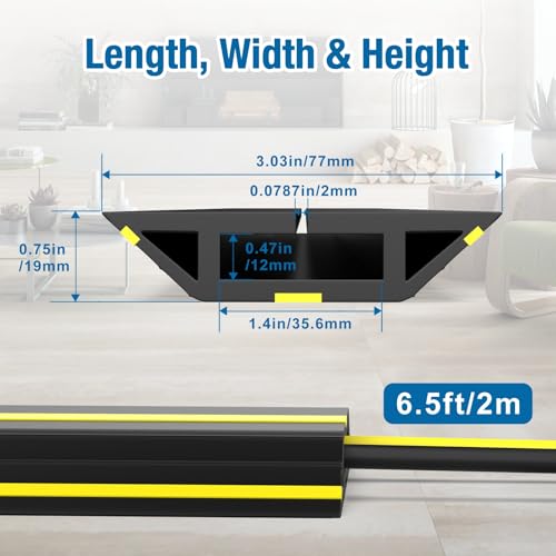 Eapele 6.5ft Cable Protector Cord Cover for Floor, Heavy Duty PVC Duct Easy to Unroll, Prevent Trip Hazard for Home Office or Outdoor Settings - Image 2