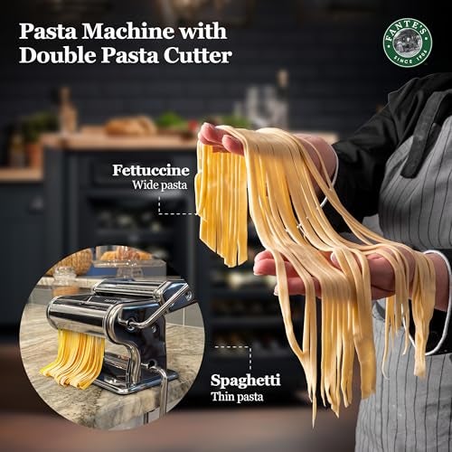 Fante's Fante’s Double Cutter Classic Pasta Maker, Hand-Crank Noodle Press with Adjustable Thickness Settings for Fresh Homemade Pasta, Dumplings - Image 2
