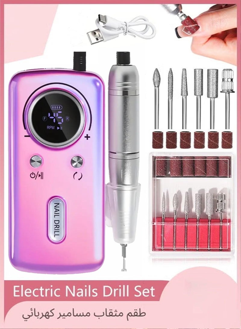 Electric Nails Drill Machine Set, Rechargeable Portable Nails Drill 45000rpm Nails Polishing Machine with Nails Drill Bits, High Speed Nail Tools for Nail Salon (V1 purple) - Image 1