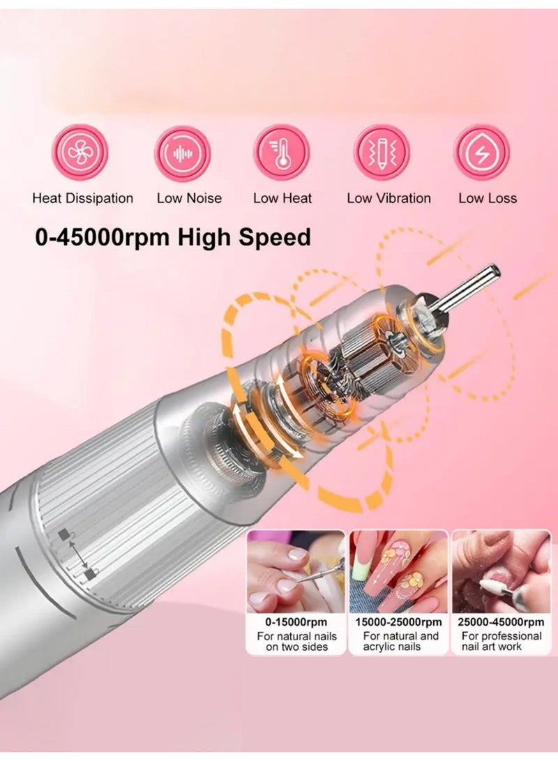 Electric Nails Drill Machine Set, Rechargeable Portable Nails Drill 45000rpm Nails Polishing Machine with Nails Drill Bits, High Speed Nail Tools for Nail Salon (V1 purple) - Image 4