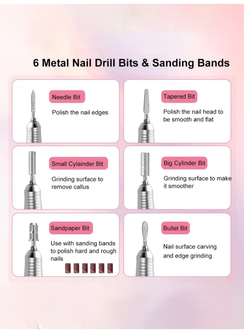 Electric Nails Drill Machine Set, Rechargeable Portable Nails Drill 45000rpm Nails Polishing Machine with Nails Drill Bits, High Speed Nail Tools for Nail Salon (V1 purple) - Image 2