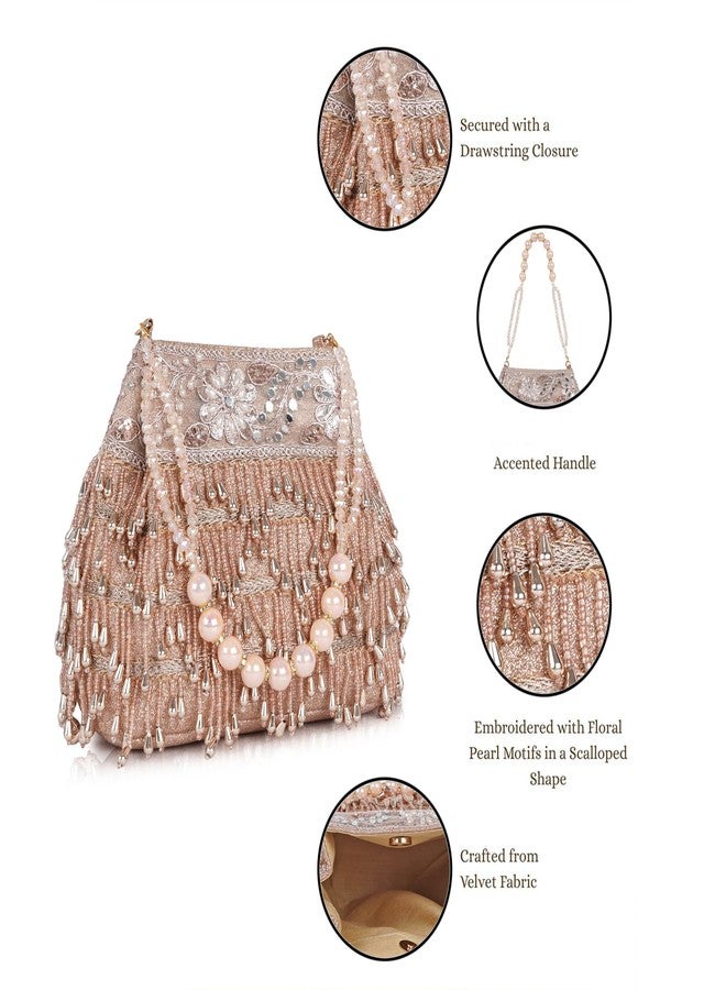 Nevis PU Silk Women’s Pearl & Bead Embellished Potli Bag with Beaded Handle | Designe Wedding & Festive Handbag - Image 5