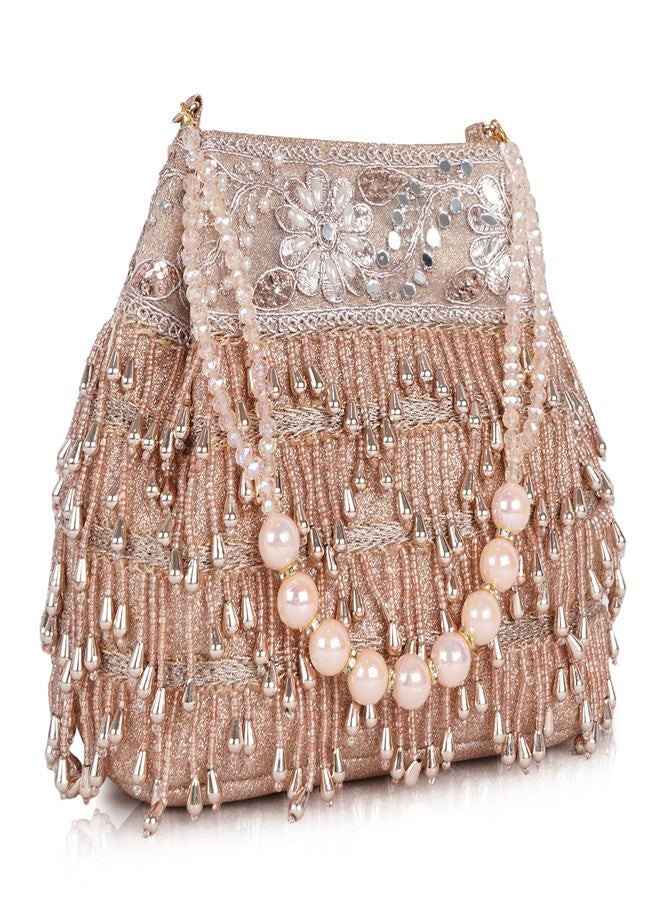 Nevis PU Silk Women’s Pearl & Bead Embellished Potli Bag with Beaded Handle | Designe Wedding & Festive Handbag - Image 1