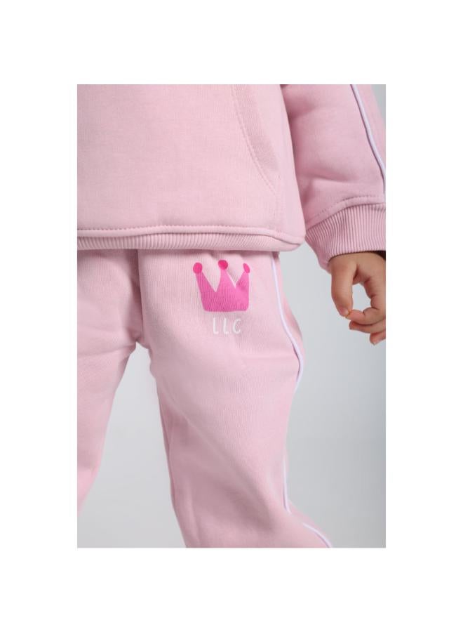playmore Baby Girls Cotton Sweatpants – Pink with Crown Print - Image 2